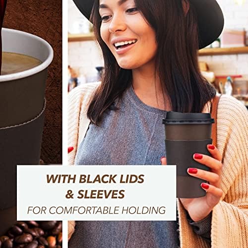 Promora 12 oz Disposable Coffee Cups with Lids & Sleeves, Premium Insulated To Go Coffee Paper Cups (12 oz, Pack of 80) Brown and Black - Image 5
