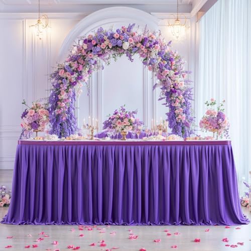 Partisky Purple Polyester Table Skirt for Rectangle Tables 14ft, Wrinkle Resistant Pleated Ruffle Table Cloth for Banquet Wedding Trade Baby Shower Display Gift Dining Table - Image 2