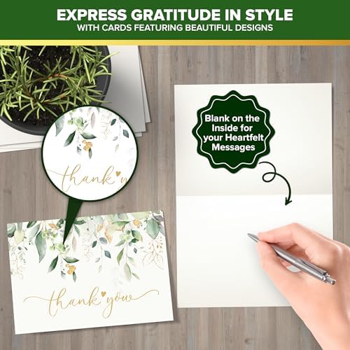 Decorably 100 Pack 6x4in Gold-Foiled Sage Green Thank You Cards - Image 4