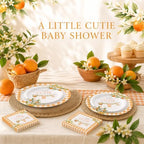 40 Guests A Little Cutie Baby Shower Plates and Napkins Set, Orange Citrus - Image 2