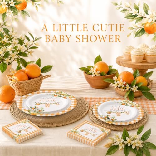 40 Guests A Little Cutie Baby Shower Plates and Napkins Set, Orange Citrus - Image 2