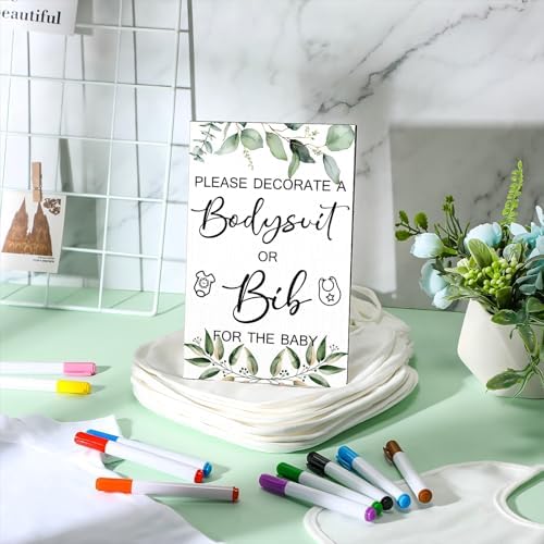 Roowest 35 Pcs Baby Shower Bibs Game with Bib Bodysuit Marker, Greenery - Image 4