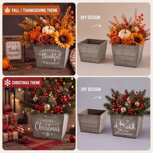 Dandat 8 Set 10 Inch Wooden Flower Box Rustic Table Centerpieces,Brown - Image 6