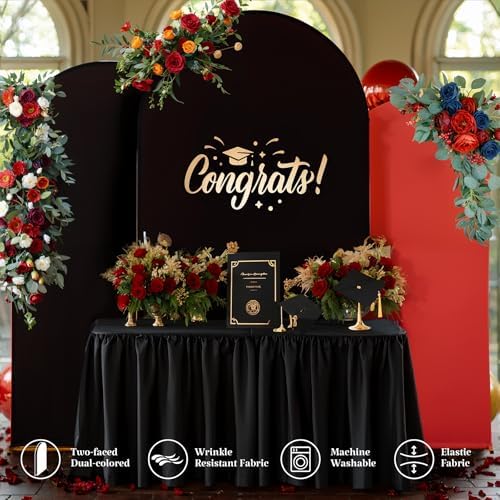 Wedding Arch Backdrop Cover Set of 3, Red and Black Double Color Arch Stand Covers, 7.2FT, 6.6FT, 6FT Spandex Fitted Arch Covers for Graduation Birthday Party Banquet Photography Background Decoration - Image 3