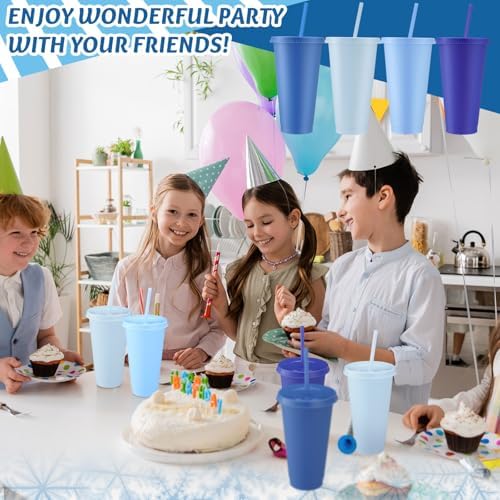 Skylety 24 Pcs Gray Blue Plastic Cups with Lids and Straws 24 oz - Image 7