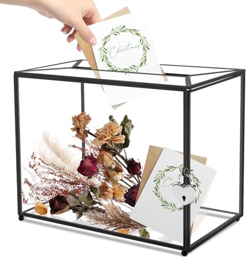 Transparent Acrylic Wedding Card Box with Lock, Slot Envelope Holder for Wedding Reception Bridal Shower Birthday Baby Shower Election Votes Graduation Parties Honeymoon Fund Memory Box by Fowecelt