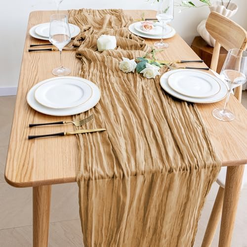 Wokceer Cheesecloth Table Runner Khaki 10FT Boho Gauze Runner, 12 Pack - Image 6
