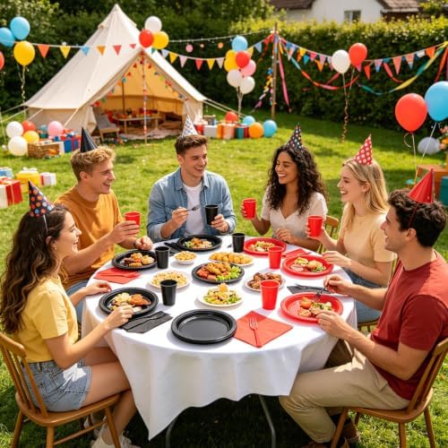 200pcs Red and Black Plastic Plates Party Supplies, Disposable 9’’ Dinner Plates and Napkins, Cups & Cutlery Plastic Dinnerware Set for Birthday, Halloween, Christmas, Serves 50 Guests - Image 5
