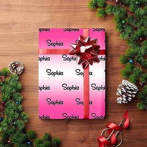 MyPupSocks Personalized Logo Wrapping Paper, Gradient Deep Pink And White Custom Gift Wrapping Paper with Name Text for Teens Women Men Mom Dad Birthday Wedding Happy New Year 58x23 5 Rolls - Image 4