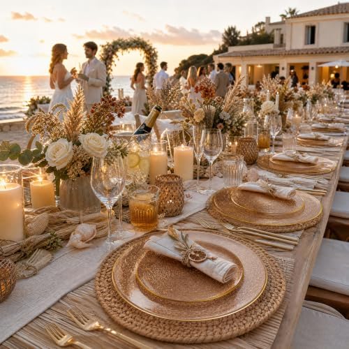 Liacere 60Pcs Brown Plastic Plates-Disposable Plates With Gold Rim,Heavy-duty Amber Plates,Water ripples Party Plates Include 30 Dessert-Platos,30 Dinner-Platos for Wedding&Thanksgiving&Fall Party - Image 5