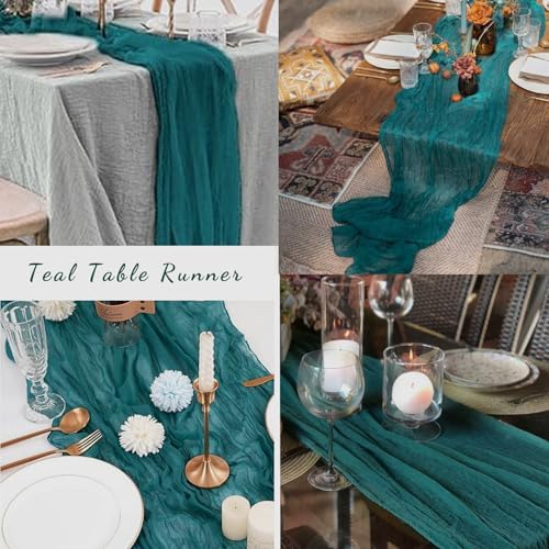 12 Pack Teal 10FT Cheesecloth Table Runner Rustic Gauze Cheese Cloth Table Runner for Wedding Bridal Baby Shower Table Decorations Boho Fabric Sheer Birthday Party Table Decor 20 x 120 Inch Long - Image 6