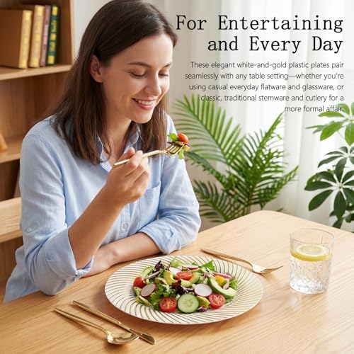 IOOOOO 100Pcs 10" Gold Plastic Dinner Plates, Heavy Duty Disposable Plates - Image 2
