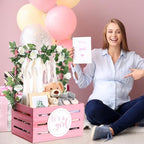 Barydat Wooden Baby Shower Basket Gender Reveal Crate Closet, Pink, Girl - Image 6