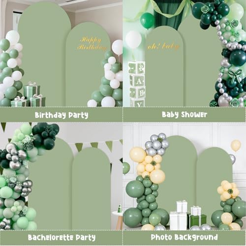Sage Green Arch Backdrop Covers Set of 2(7.2Ft, 6Ft), Spandex Fitted Chiara Arch Stand Covers Backdrops for Wedding Baby Shower Birthday Graduation Photo Booth Props(Only Cover) - Image 2