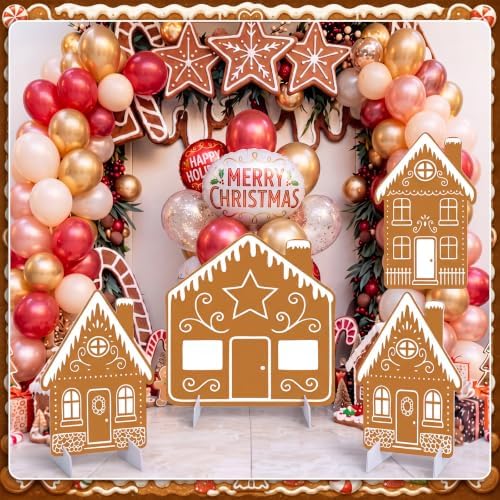 4 Pcs Christmas Gingerbread House Decor, Village Cardboard Cutout - Image 6