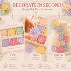 CONFECT Handmade Edible Gum Paste Flower Decorations – Rainbow Blossom – 60 Piece Assorted Sugar Flower Set with Pearl Centers, Hand Cut Cake Flowers for Cakes, Cupcakes, Cookies & Desserts - Image 4