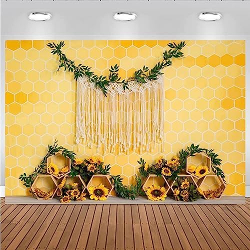Sweet Honeycomb Theme Photography Background Bohemian Decoration Sunflowers Newborn Birthday Party Decoration Children Birthday Baby Shower Cake Smash Decoration Supplies (8X6FT) - Image 2