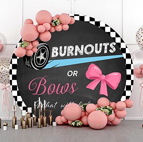 Leyiyi 7.2x7.2ft Burnouts or Bows Round Backdrop Cover Pink or Blue What Will Baby Be Photography Background He or She Baby Shower Party Banner Decoration Gender Reveal Baby Shower Party Supplies - Image 2