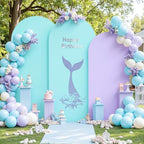 Blue and Purple Arch Cover 3 Set-7.2FT, 6.6FT, 6FT Arch Backdrop Cover Spandex Fitted 2- Color Fabric Stand Covers for Baby Shower Mermaid Theme Birthday Party Wedding Photo Background Decorations by Suppromo