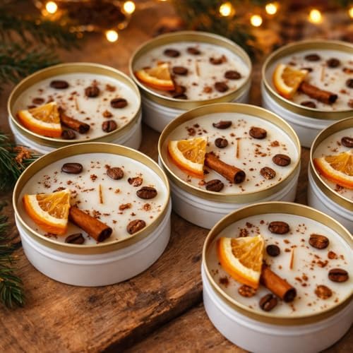 Personalized Coffee Scented Soy Wax Candle Favors with Cinnamon Stick & Dried Orange – Rustic Wedding, Bridal & Baby Shower, Birthday, Christmas Event Gifts (10–200 Bulk Available) - Image 3