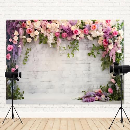 12x6ft Retro White Brick Wall Floral Backdrop Vine Leaves Rose Flowers Photography Background Bridal Shower Wedding Party Birthday Banner Decorations Adults Portrait Photo Booth Prop - Image 4