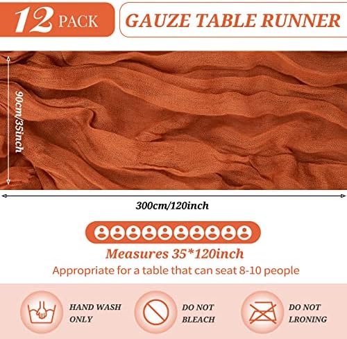 YMHPRIDE 12 Pack Cheesecloth Table Runner 35x120in Terracotta Table Runner - Image 2