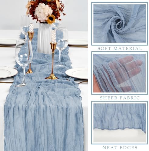 12 Pcs Dusty Blue Cheesecloth Table Runner 10FT Runner for Tables 35 x 120 Inches Long Gauze Boho Fabric Table Runner Decoration Rustic Sheer Runner for Wedding Birthday Baby Shower Party (Dusty Blue) - Image 2