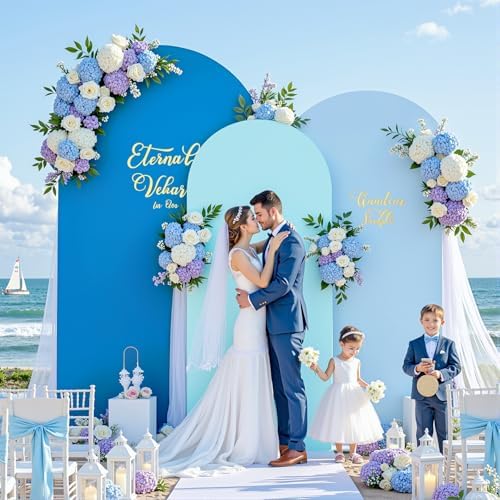 Set of 3 Arch Backdrop Covers(7.2ft, 6.6ft, 6ft) - Premium Stretchy Spandex Backdrop Arch Stand Cover for Baby Shower,Wedding,Party Decor Chiara Cover with Double-Sided Design(Blue) - Image 3