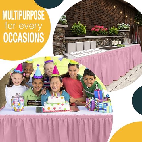 Exquisite Pink Table Skirt 24 Pack - Disposable Plastic Table Skirts for Rectangle Tables 6ft 8ft & Round Tables - 29in x 14ft Self-Adhesive Strip - Birthday Wedding Gender Reveal Decor - Image 5