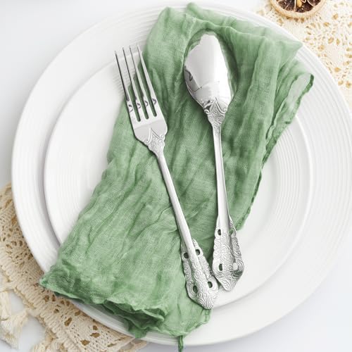 60 Pack Sage Green Cheesecloth Napkins Washable 21x21 Inches Sage Green Cloth Napkins Set of 60 Dinner Table Napkins for Wedding Bridal Baby Shower Rustic Boho Cotton Gauze Summer Party Table Decor - Image 7
