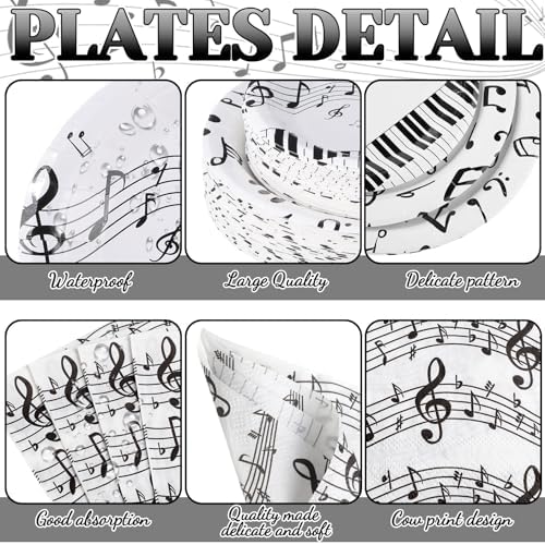 Potchen 452 Pcs Music Notes Plates Napkins Party Supply, White Black - Image 2