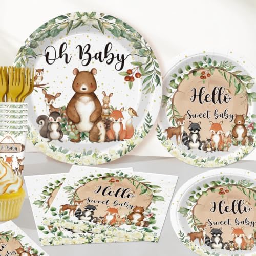 208Pcs Yingoto Woodland Baby Shower Decorations Tableware Set, Serves 25 - Image 6