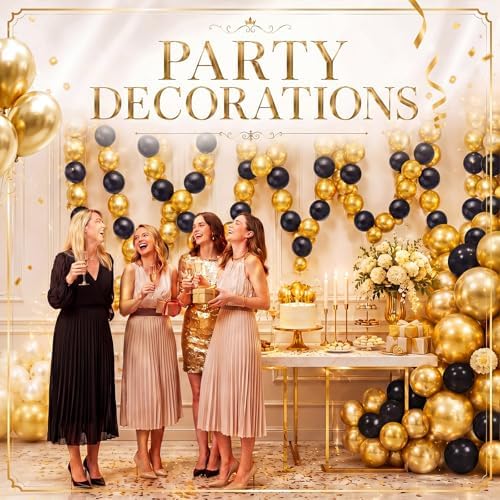 Gejoy 200 Pcs Link Balloons Latex Party Decor,Metallic Gold,Black,10 Inch - Image 5