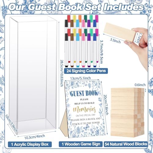 80 Wedding Guest Book Alternative tumbling tower Wooden Block, Chinoiserie - Image 4