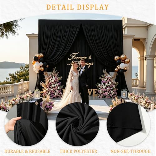 30FT x 10F Black Backdrop Curtain for 40th Birthday Decorations, Polyester Backdrop Drapes with Rod Pockets,Cloth Fabric Curtain for Wedding, Commercial Displays,Graduation Party Decorations - Image 3
