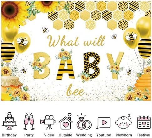 Fabric 10x7ft Bee Baby Shower Backdrop Honey Bee Themed Baby Shower Party Decoration Photography Background Sunflower Honeycomb What Will Baby Bee Gender Reveal Party Banner Decor - Image 5