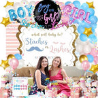 Hombae Staches or Lashes Gender Reveal Decorations, 169 PCs Boy or Girl Gender Reveal Decorations Backdrop Balloon Garland Banner Tablecloth Cake Cupcake Topper Box Cutout Poster Sash Pink Blue - Image 7