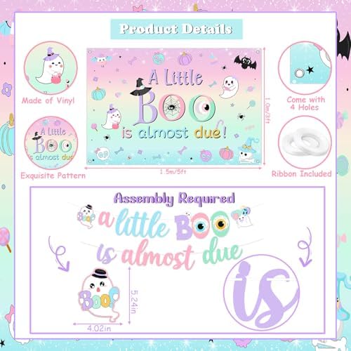 Pastel Halloween Baby Shower Decorations A Little Boo Is Almost Due Backdrop Banner Cake Topper A Baby Is Brewing Spooky Honeycomb Centerpiece Halloween Hanging Swirls Balloons for Pregnancy - Image 5