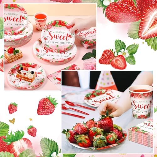 Dandat 350 Pcs Baby Shower Set, Strawberry, Red - Image 5