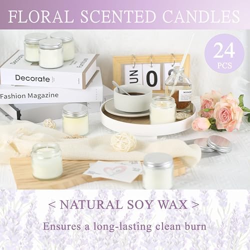 24 Pcs 4 Oz Mason Jar Candles, Lavender Scented Soy Candles Bulk Set for Stress Relief and Relaxation, Great Favors for Wedding, Christmas, Housewarming Gifts (Silver, Lavender, 24) - Image 3