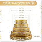 Wenqik 5 Pcs Metal Gold Cake Stand,16/14/12/10/8 in Round Cake Holder - Image 2