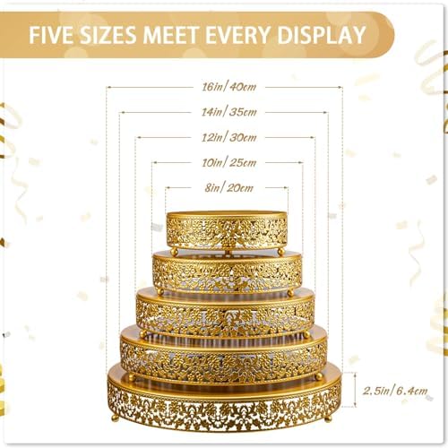 Wenqik 5 Pcs Metal Gold Cake Stand,16/14/12/10/8 in Round Cake Holder - Image 2