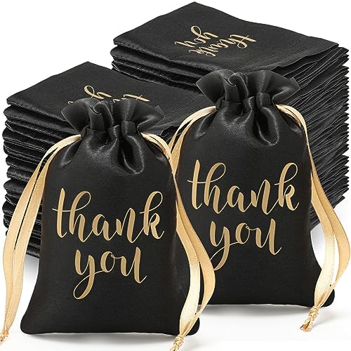 Roowest 6 x 9 Inch 100 Pcs Thank You Satin Gift Bags, Black by Roowest