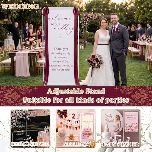 Wedding Welcome Linen Sign Stand with Satin Ribbon(Red) - Image 6