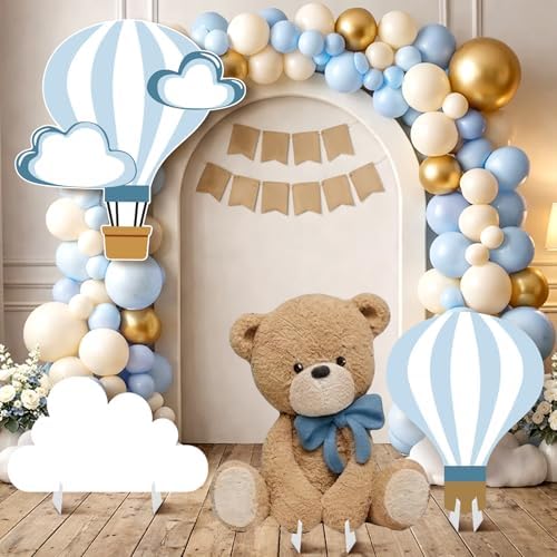 4 Pcs Large 23.62" Teddy Bear Baby Shower Decorations Teddy Bear White Cloud Hot Air Balloon Cardboard Cutouts, Cloud Party Yard Signs for We Can Bearly Wait Birthday Party Supplies by Unknown