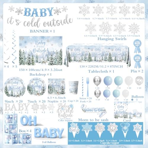 Winter Baby Shower Decorations, Blue Baby It's Cold Outside Decor with Plates Napkins Tablecloth Balloon Cake Topper, Winter Wonderland Baby Shower Party Supplies for Boy - Image 6
