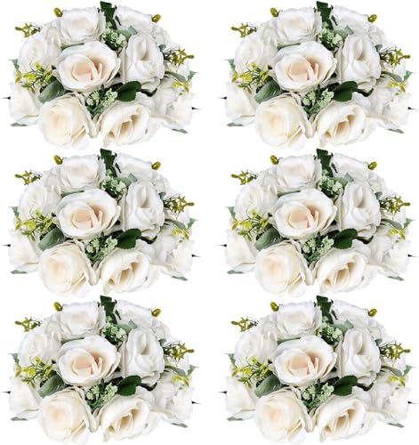6 PCS White Roses Flower Balls for Centerpieces by SEKNHOP
