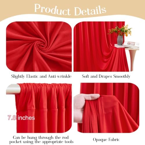 10x12ft Red Backdrop Curtains, Red for Backdrop Draping Fabric for Wedding Party Bridal Baby Shower Prom Birthday Graduation 5x12FT, 2 Panels - Image 4