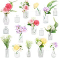 WARMALL Artificial Flowers with Vases, 16 Pcs Bud Vases, & 44Pcs Artificial Color Flower DIY Set Suitable for Centerpieces Table Weddings Party Office and Indoor Decor Mini Small Glass Clear（Color） by Unknown