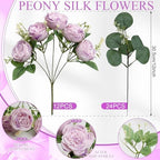 12 Bundles Purple White Artificial Peonies Silk Flowers Bulk - Image 4